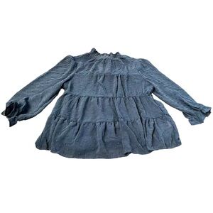 Monteau Los Angeles Sheer Neckline/Sleeves, Women’s Size Large, Blue Blouse Top